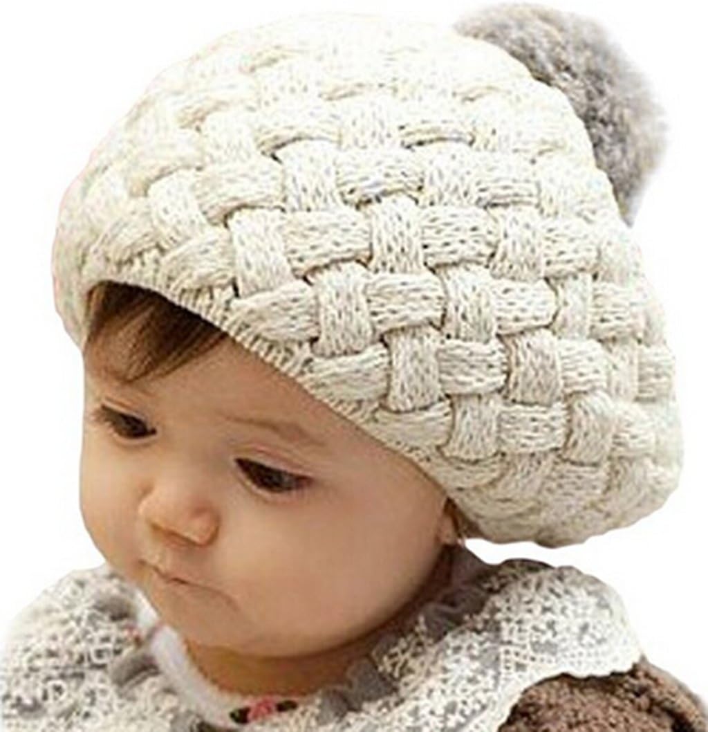 Feng Cute Baby Kids Girls Cute Warm Winter Knit Crochet Beanie Hat Cap (Rice)