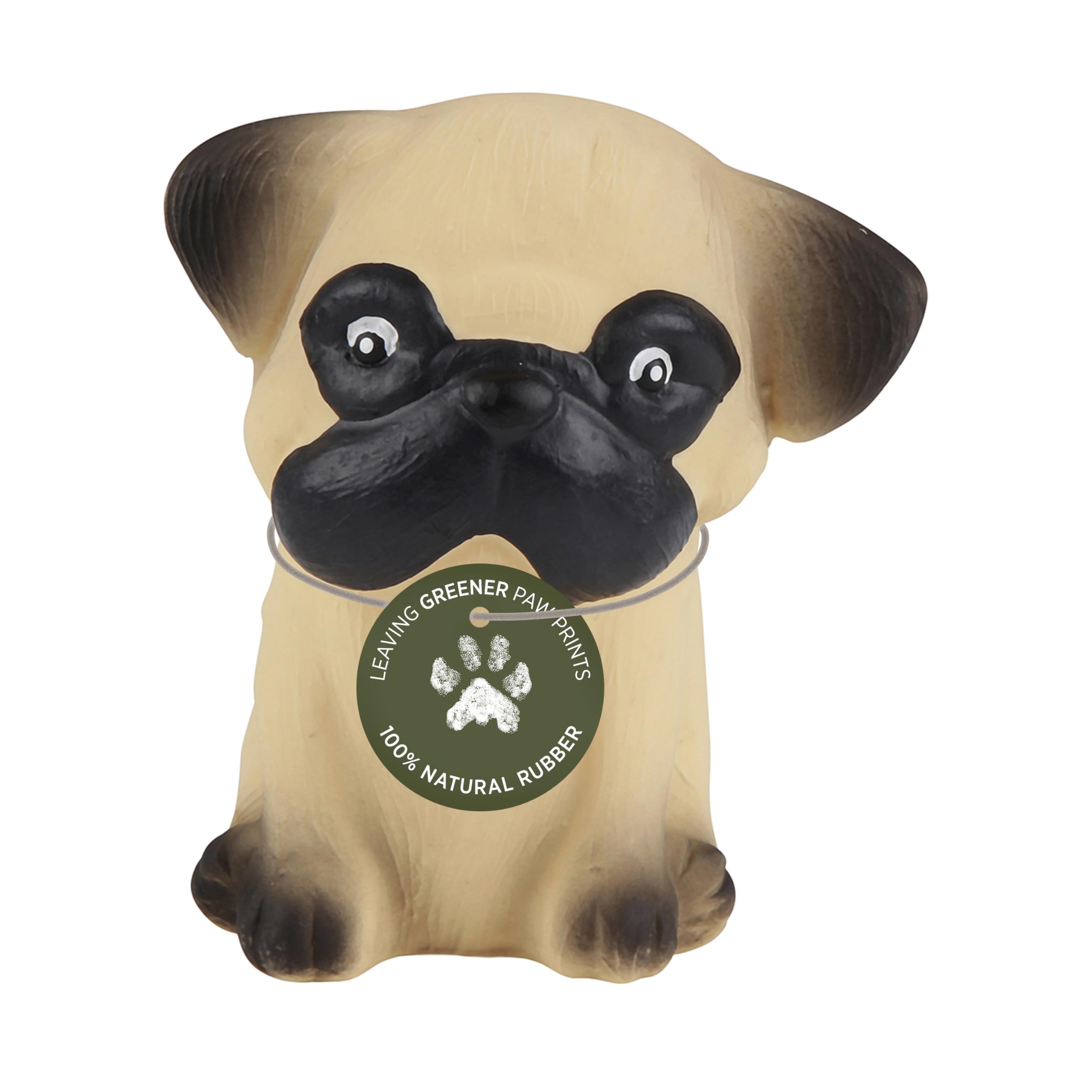 Hevea Pug Breed Collection Dog Chew Toy - Natural Rubber Teething Toy for Puppies, Small, Medium and Large Dogs - Sore Gum Relief & Keeps Dogs Busy