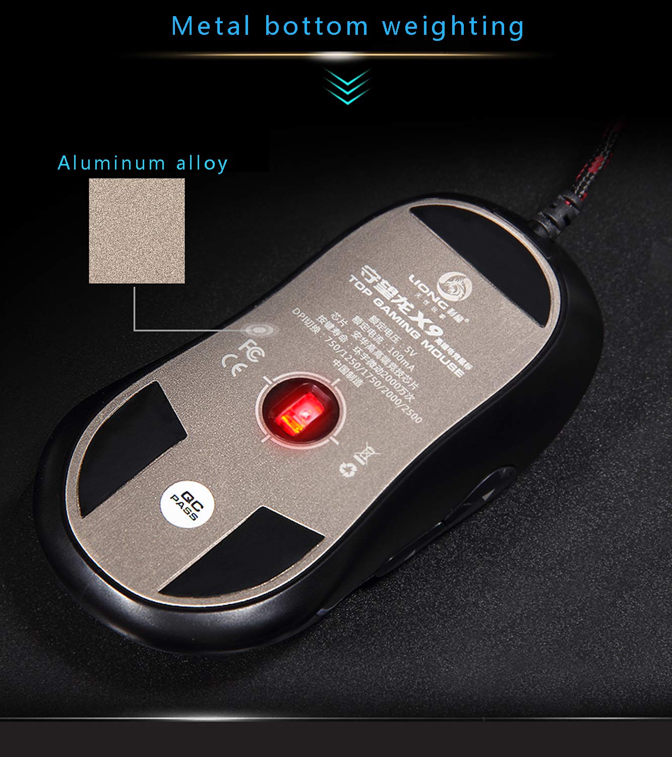 LILONG Gaming Mouse Wired [Metal Base] [Breathing Light] Ergonomic Game USB Computer Mice RGB Gamer Desktop Laptop PC Gaming Mouse, 7 Buttons for Windows 7/8/10/XP Vista Linux, Optical Sensor PMW3050