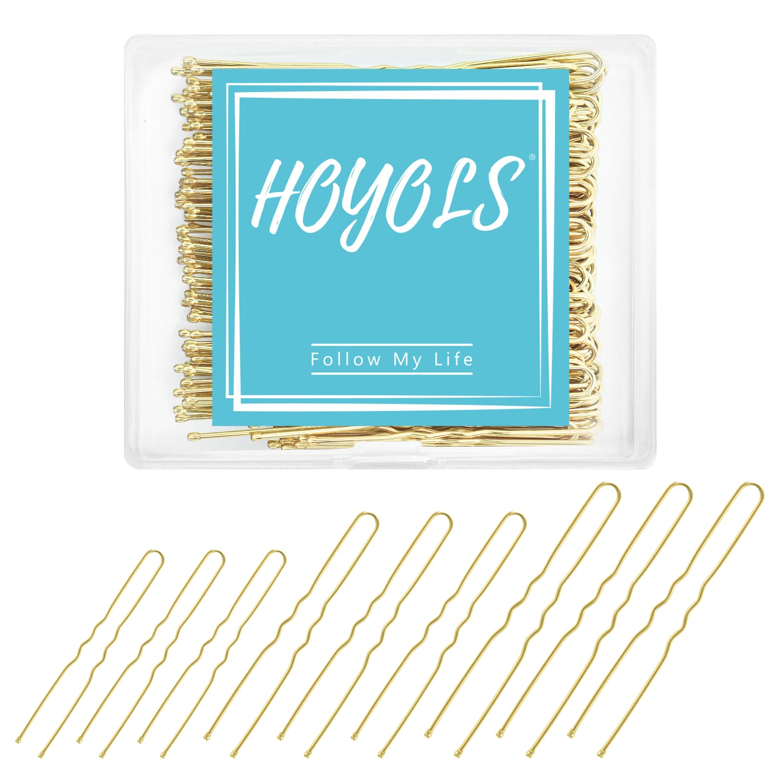 HOYOLS U Shaped Blonde Bobby Pins Assorted Size, Metal Clips for Buns Women Girls Hairstyle Updo Thin Thick Hair Gold, 150 Count