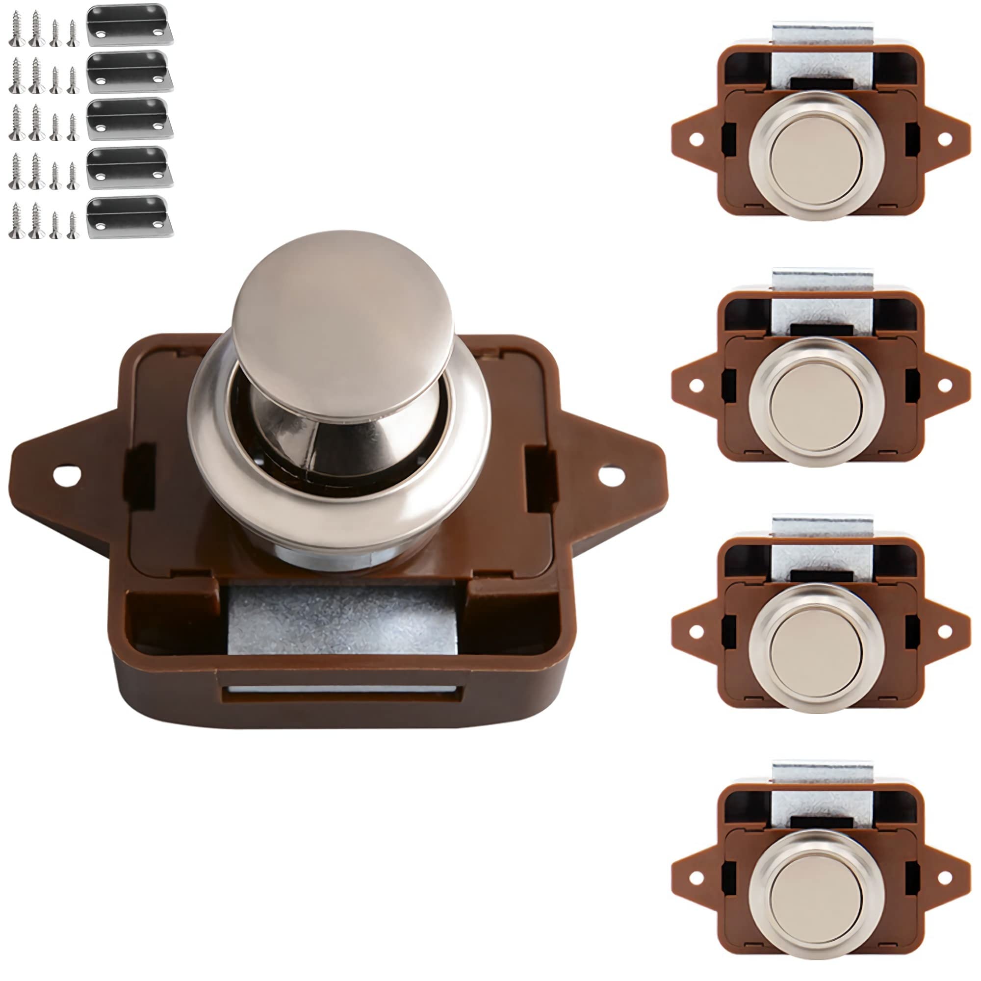 OBQcare Push Button Cabinet Latch Lock, 5 Pack, Round, Key Lock, Lock, for RV, Caravan, Motorhome, Camper