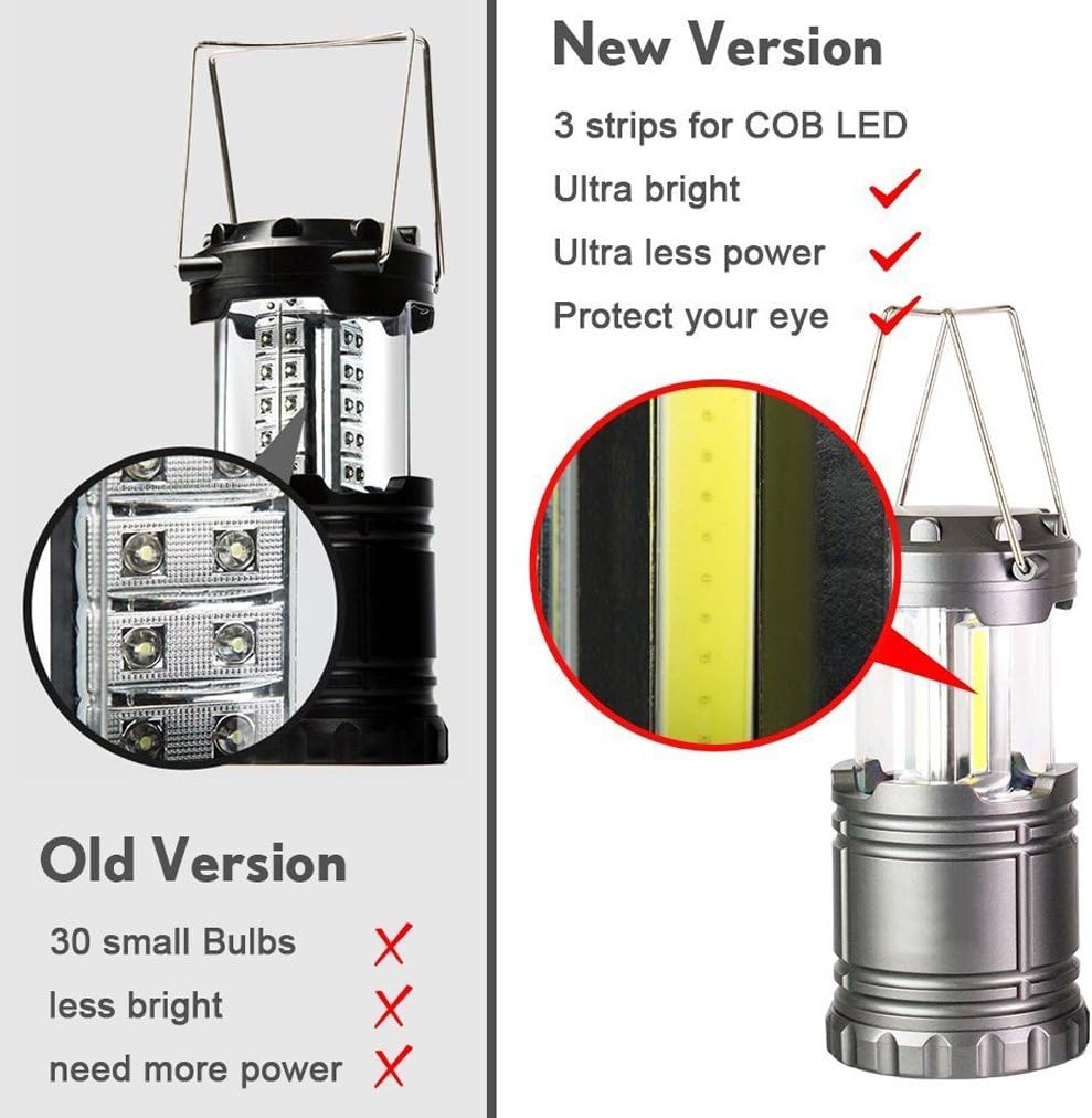 4 Pack COB Camping Lantern, Portable High Lumen Outdoor Camping Flashlight Torch Light, Bright Survival Equipment Gear Kit for Emergency, Hiking, Tent, Backpacking, Outages, Hurricanes, Storms (Grey): Sports & Outdoors
