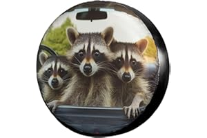 KiuLoam Three Funny Raccoon Spare Tire Cover Polyester Universal Sunscreen Waterproof Wheel Covers for Trailer Rv SUV Truck and Many Vehicles (15" for Diameter 27"-29")