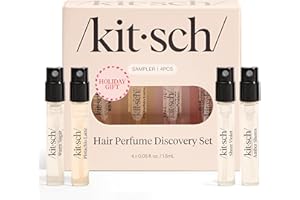 Kitsch Hair Perfume For Women (Discovery Set) - Pistachio Latte, Warm Sugar, Sheer Violet & Amber Waves - Patented Odor-Eliminating Technology, Hair Spray and Body Mist - 4 x 1.5mL