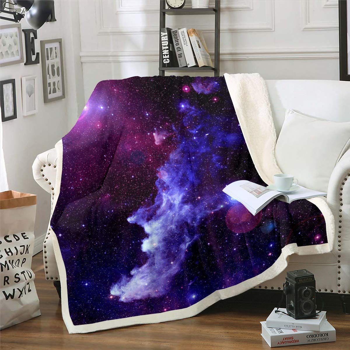 Tbrand 3D Galaxy Fleece Throw Blanket Universe Galaxy Sherpa Blanket Outer Space Starry Sky Nebula Night Plush Blanket Astrology Fuzzy Blanket for Sofa Bed Couch for Kids Adults,Single 50x60 Inch