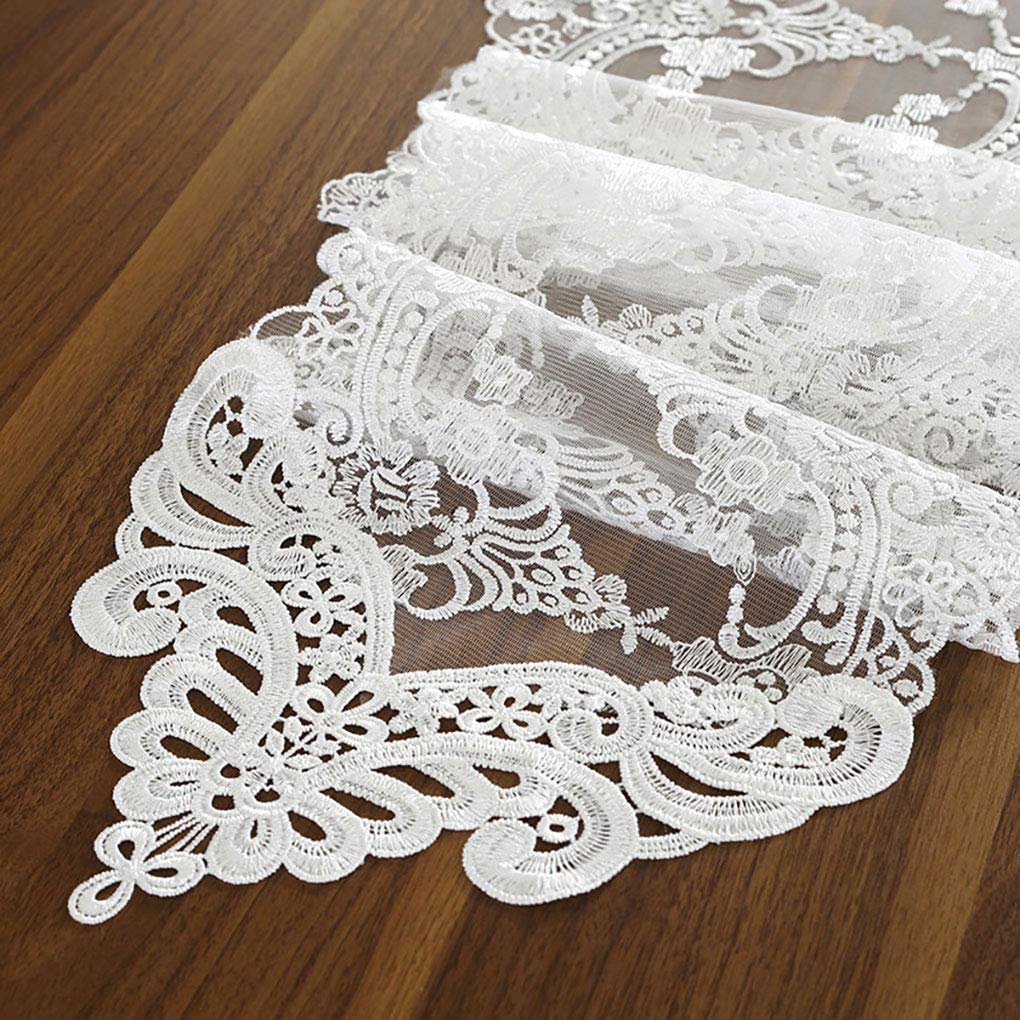 Cileruide Transparent Floral Jacquard Lace Table Runner - Embroidery Cover for Dining Decorations, Washable, Multi-Sizes (White, 26x120cm)