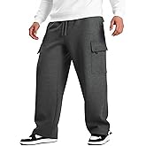 Mens Heavyweight Fleece Cargo Sweatpants - Baggy Fit Thick Cotton-Blend Fleece Cargo Pants with Adjustable Ankle Drawstring