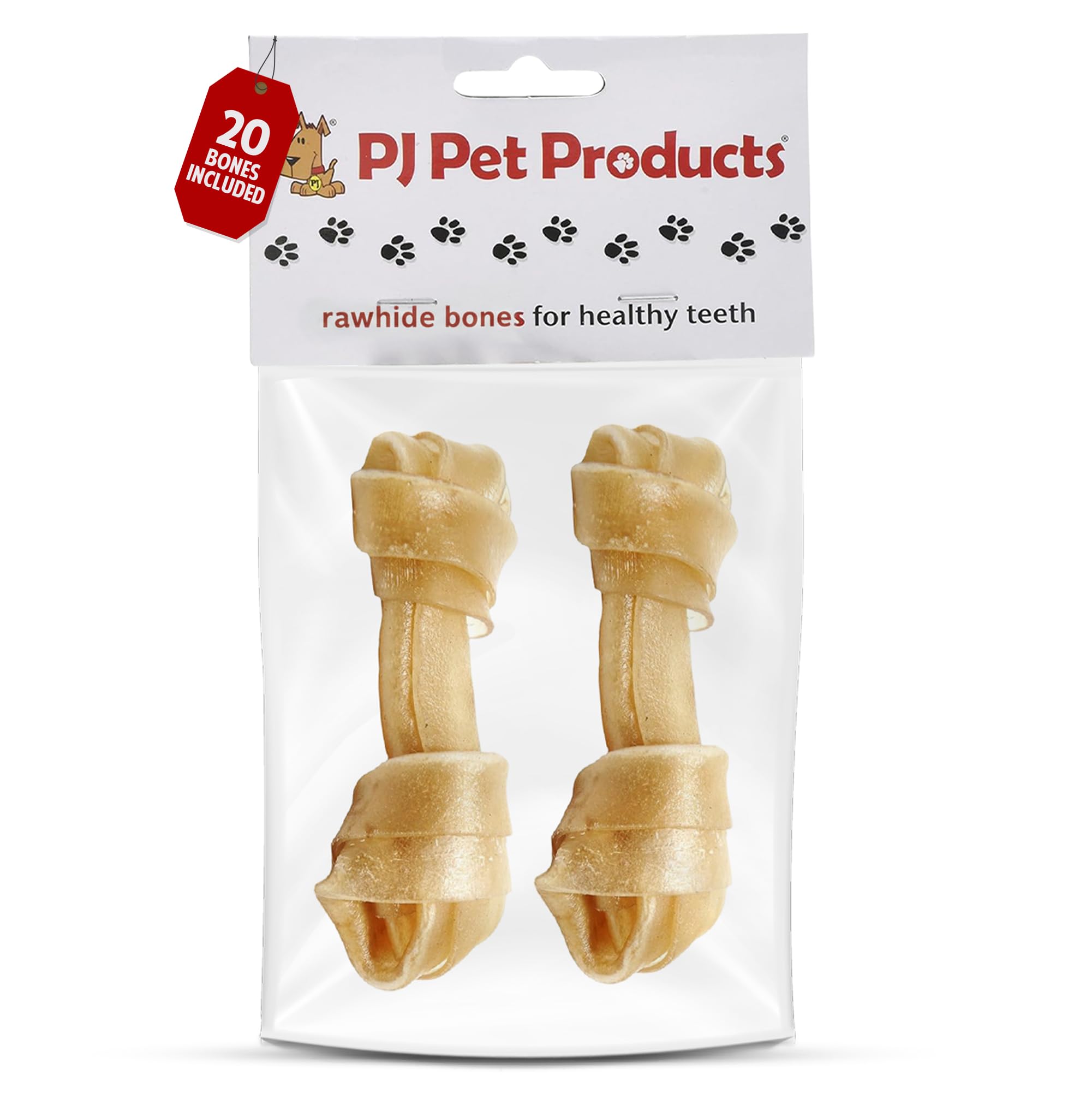 PJ Pet Poducts Rawhide Knotted Bones 10cm 20 x 30 g (10 x pack of 2, 20 bones)