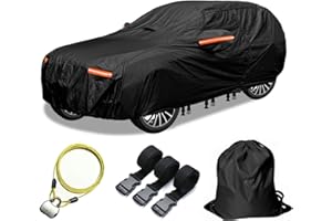 OWEEIO 30 Layers Car Cover for Automobiles All Weather Waterproof, Outdoor Snowproof UV Protection Windproof, Door Zipper, Soft Cotton, Heavy Duty Universal Car Covers, (Fit SUV 181"-190", Black)