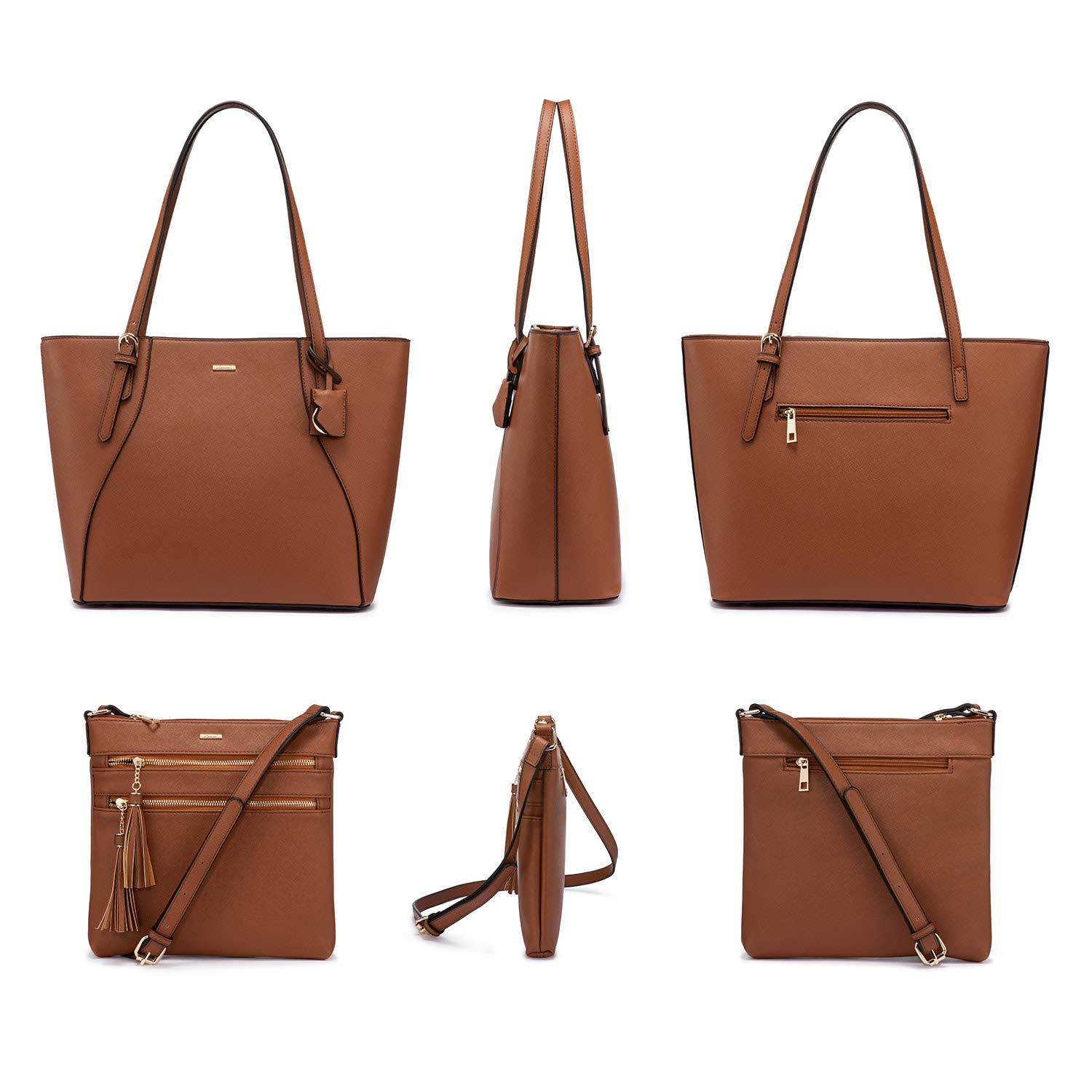 LOVEVOOK Handtaschen Damen Set, Tasche für Damen Umhängetasche Schultertasche Geldbörse Clutches Shopper Henkeltasche Tote Bag Tasche 3PCS PU Leder Braun