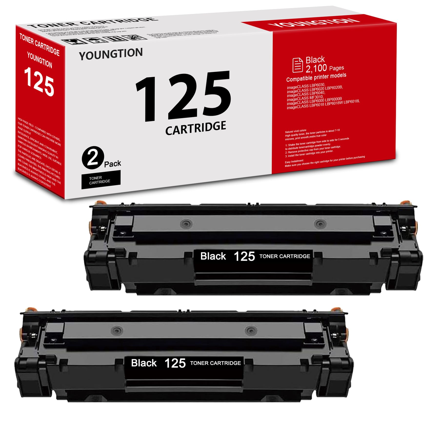 Photo 1 of 125 Black Toner Cartridge High Yield (2-Pack) Compatible 125 Toner Cartridges Replacement for Canon 125 Toner Cartridge for imageCLASS LBP6030w LBP6000 MF3010 Printer