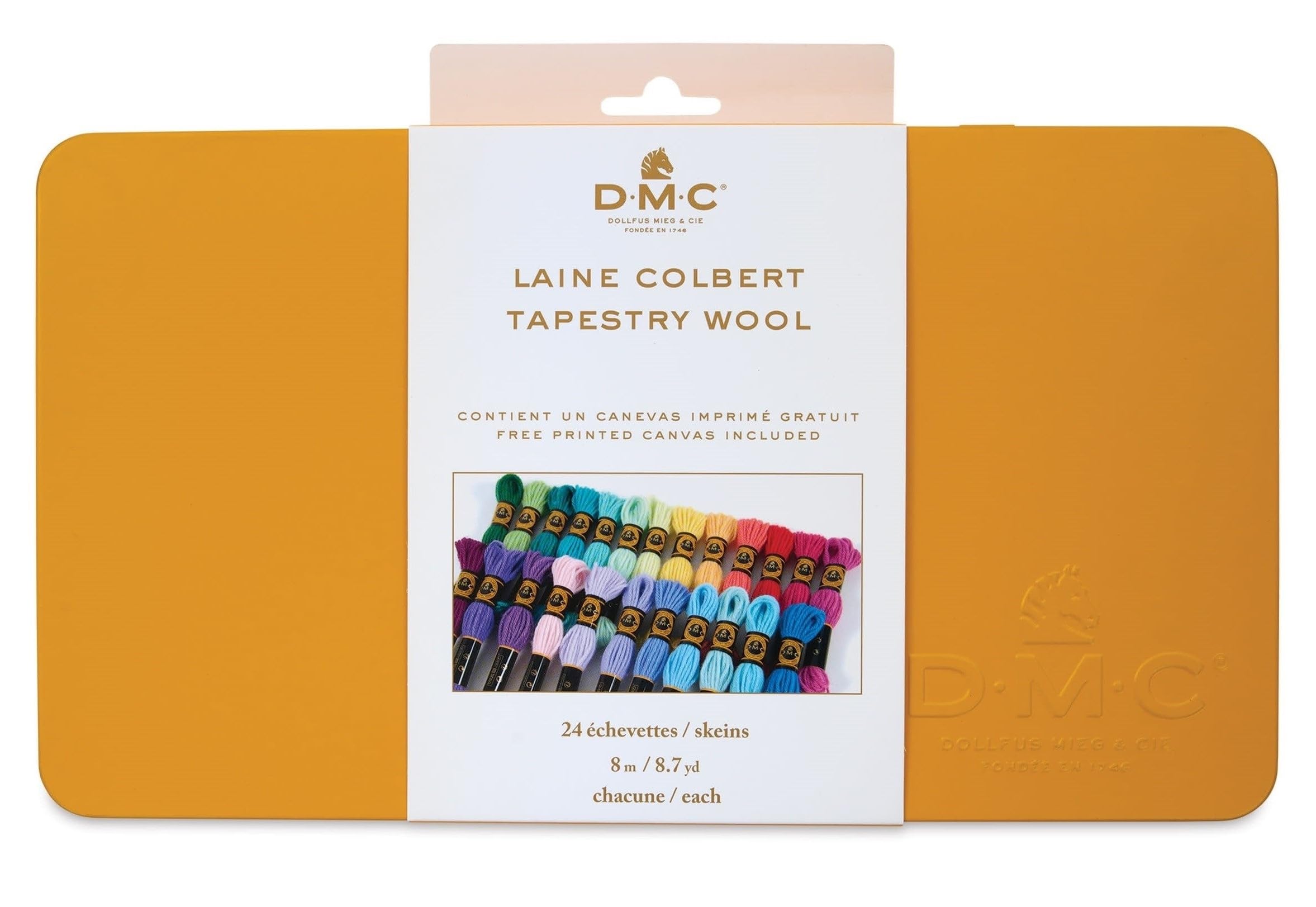 DMC Tin Box with 24 Shades of Pure Tapestry Wool - Free Printed Tapestry Canvas