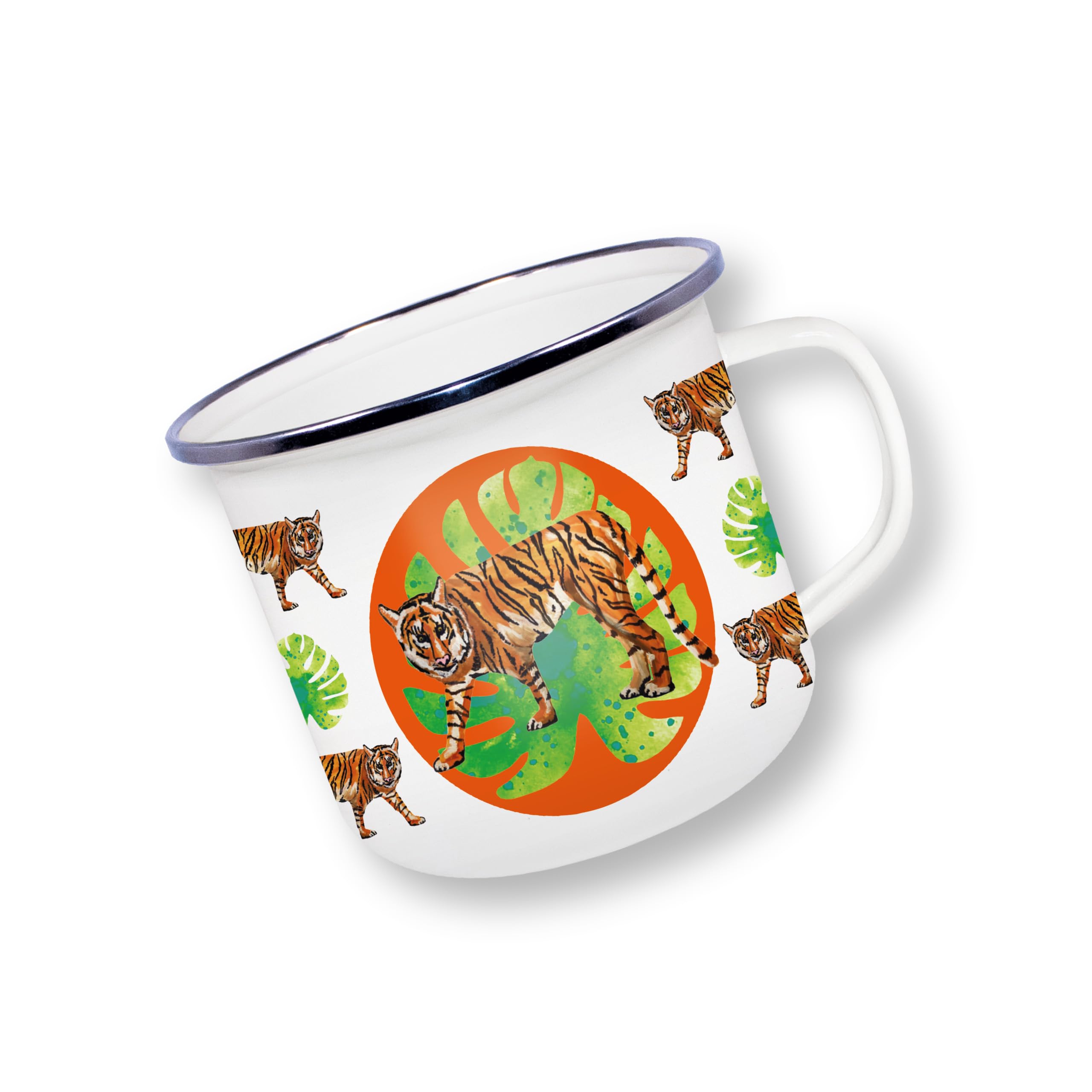 Deluxebase Anamelware Nature Collection - Tiger Large 475ml Enamel Mug Great for Travel, Camping and Everyday Use. Reusable Cup for Coffee, Soup and Cold Drinks