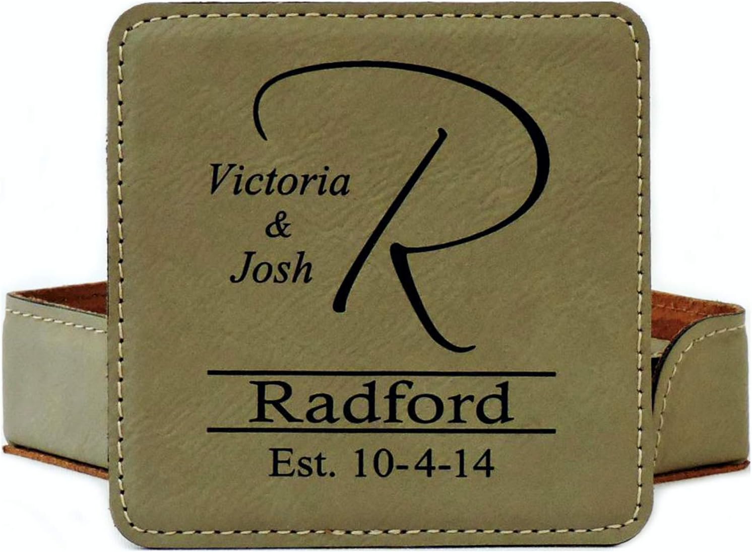 Personalized Drink Coasters, Engraved Coaster Set, Monogramed Leather Anniversary