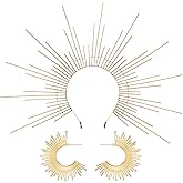 Vifcotlyp Sun Goddess Halo Crown Headband, Metal Goddess Crown Sunburst Spike Headpiece with Earrings for Women Halloween Renaissance Cosplay