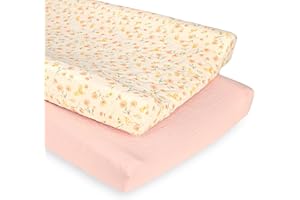 Hooyax Baby Changing Pad Cover 2-Pack, Muslin Soft Breathable Changing Table Pad Covers for Nursery, Easy Care Changing Pad S