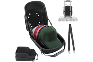 SHTALHST Hat Travel Case for Baseball Caps, Hard Hat Case for Travel with Carrying Handle & Adjustable Shoulder Strap, Travel Hat Case for 6 Baseball Caps, Hat Carrier - Black