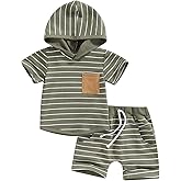 Toddler Baby Boy Summer Outfit Short Sleeve Hooded Stripes Top Casual Shorts Set Infant Newborn Clothes 6 12 18 24 Month
