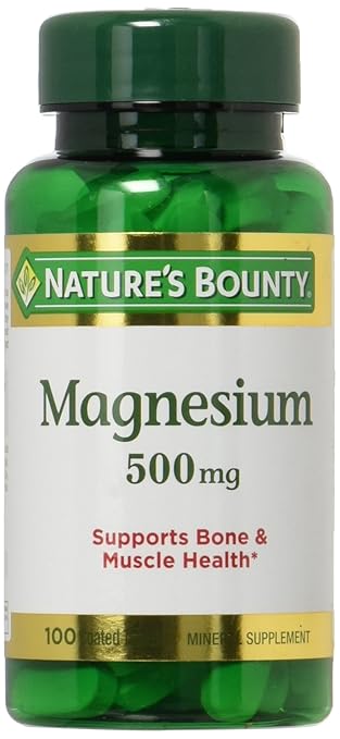 Nature's Bounty High Potency Magnesium 500mg, 200 Tablets (2 X 100 Count Bottles)