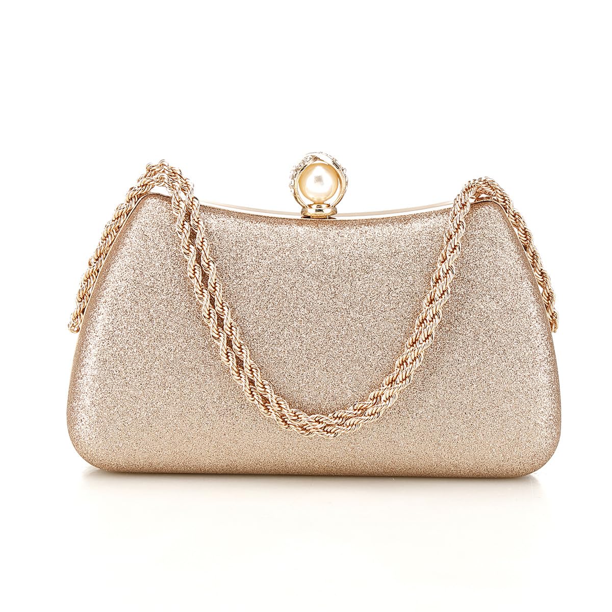 Photo 1 of **MINOR DAMAGE/check clerk comments**
YYW Clutch Purse for Women Pearl Evening Bag Glitter Wedding Party Purse Shoulder Handbag (Rose gold)