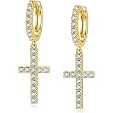 Hitlinker Moissanite Sterling Silver Cross Earrings for Women Huggie Drop Hypoallergenic Lightweight Earring Set