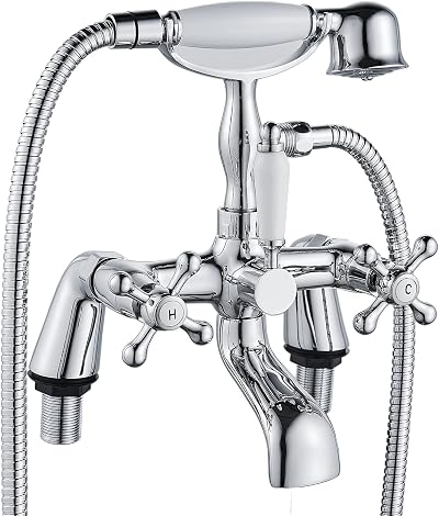 Luckyhome Victorian Bath Taps with Shower Chrome 1/4 Turn Duo Lever