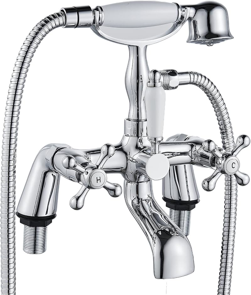 Luckyhome Victorian Bath Taps with Shower Chrome 1/4 Turn Duo Lever