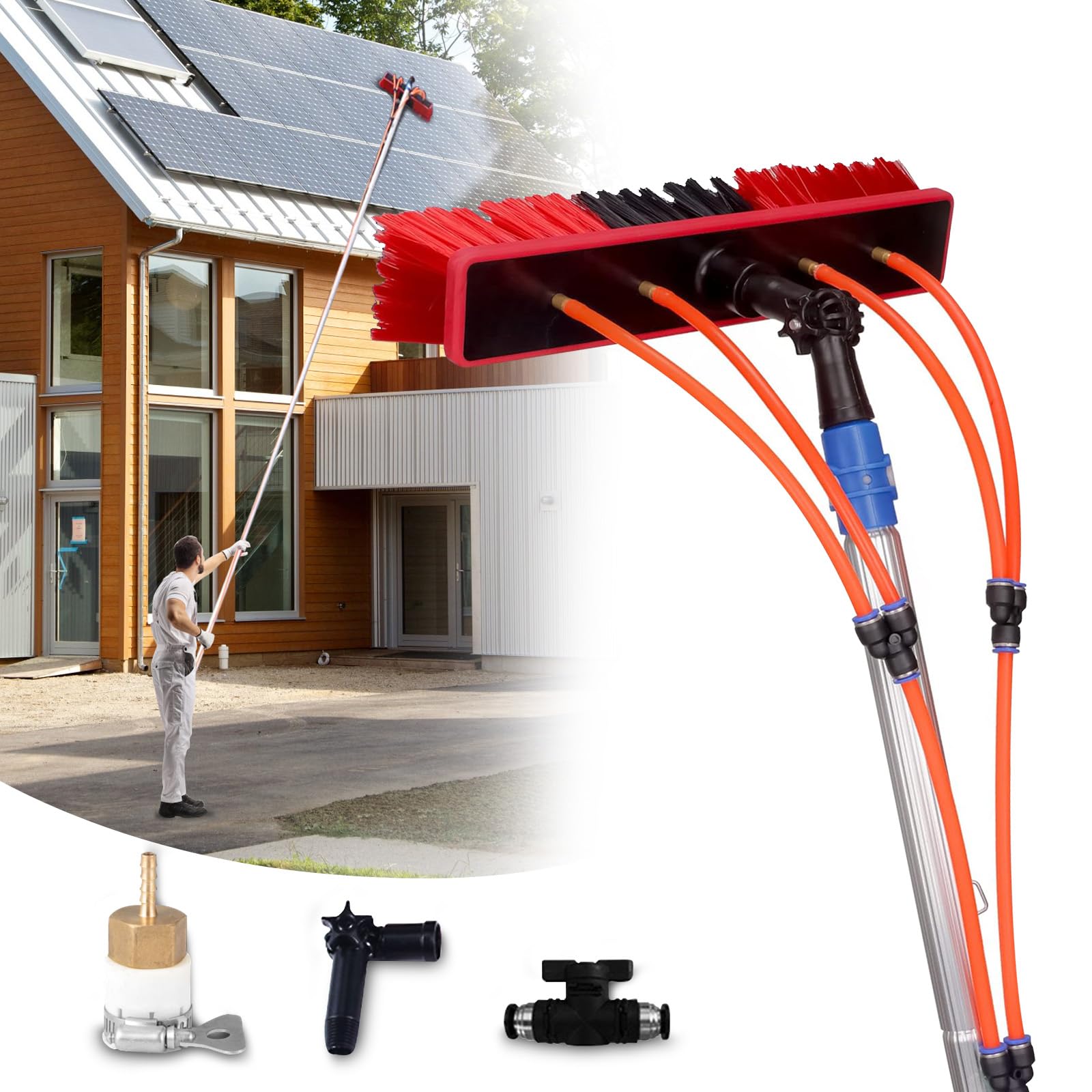 Photo 1 of (missing pieces) QHERQRFN 35FT Water Fed Pole Kit Adjustable Solar Panel Cleaning Kit Cleaner Tool for Window Glass Roof Outdoor Glass Brush Window Washing Equipment (A)