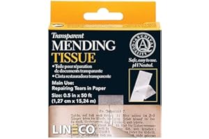 Lineco 1/2" x 600" Archival Transparent Mending Tissue. Pressure Sensitive, Non-Yellowing, Neutral pH, Removable with Solvent