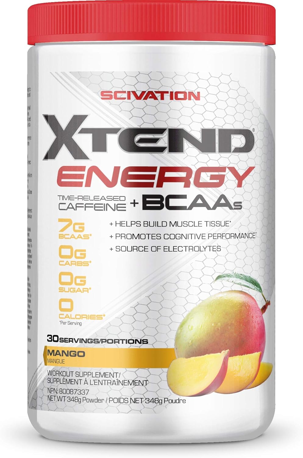XTEND Energy BCAA Powder Mango 125mg Caffeine + Sugar Free Pre
