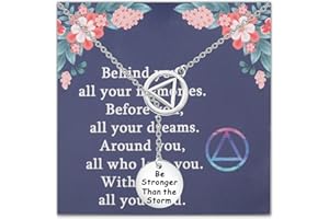 FEELMEM Sober Gifts Be Stronger Than the Storm Alcoholics Anonymous Women Y necklace AA Inspirational Sobriety Gifts