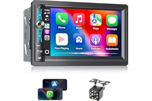 Kissound 7" Double Din Car Stereo with Wireless Apple Carplay & Android Auto, Bluetooth, 240W, SWC, Subwoofer Out, Mirror Link, USB-C/AUX/TF, FM/AM Car Radio Receiver, Backup Camera