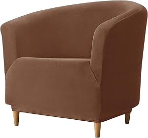 REECOTEX Velvet Club Chair Slipcover, Soft Stretch Tub Chair Cover for Living Room and Bedroom, Washable and Removable Armchair Protector, Furniture Protector for Home Decor,Brown