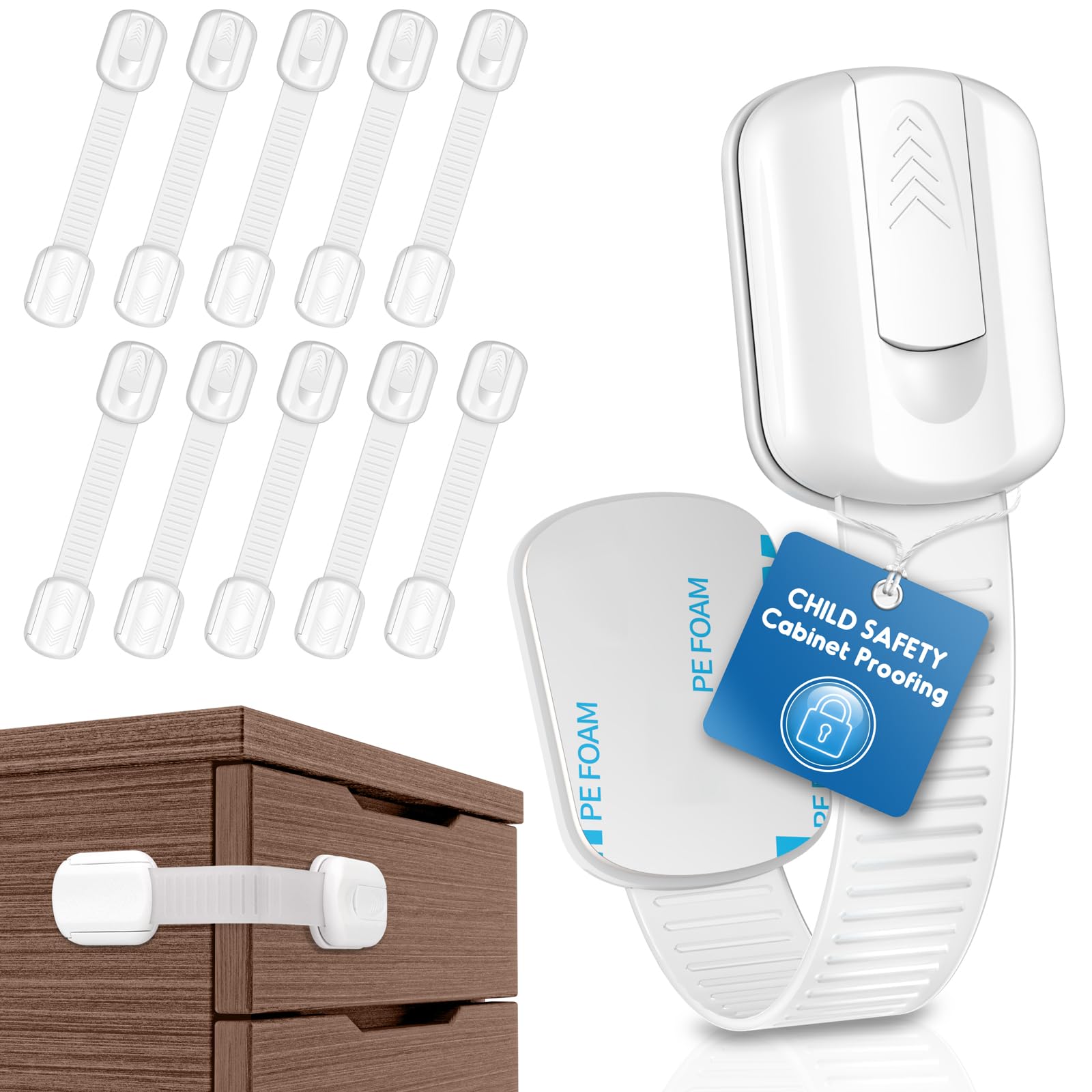 Photo 1 of 10 Pack Cabinet Locks Baby Proofing, SOGUDE Child Proof Cabinet Locks with Strong Adhesive Child Safety Locks for Refrigerator, Doors, Drawer Locks No Drilling, Cabinet Locks for Babies- White