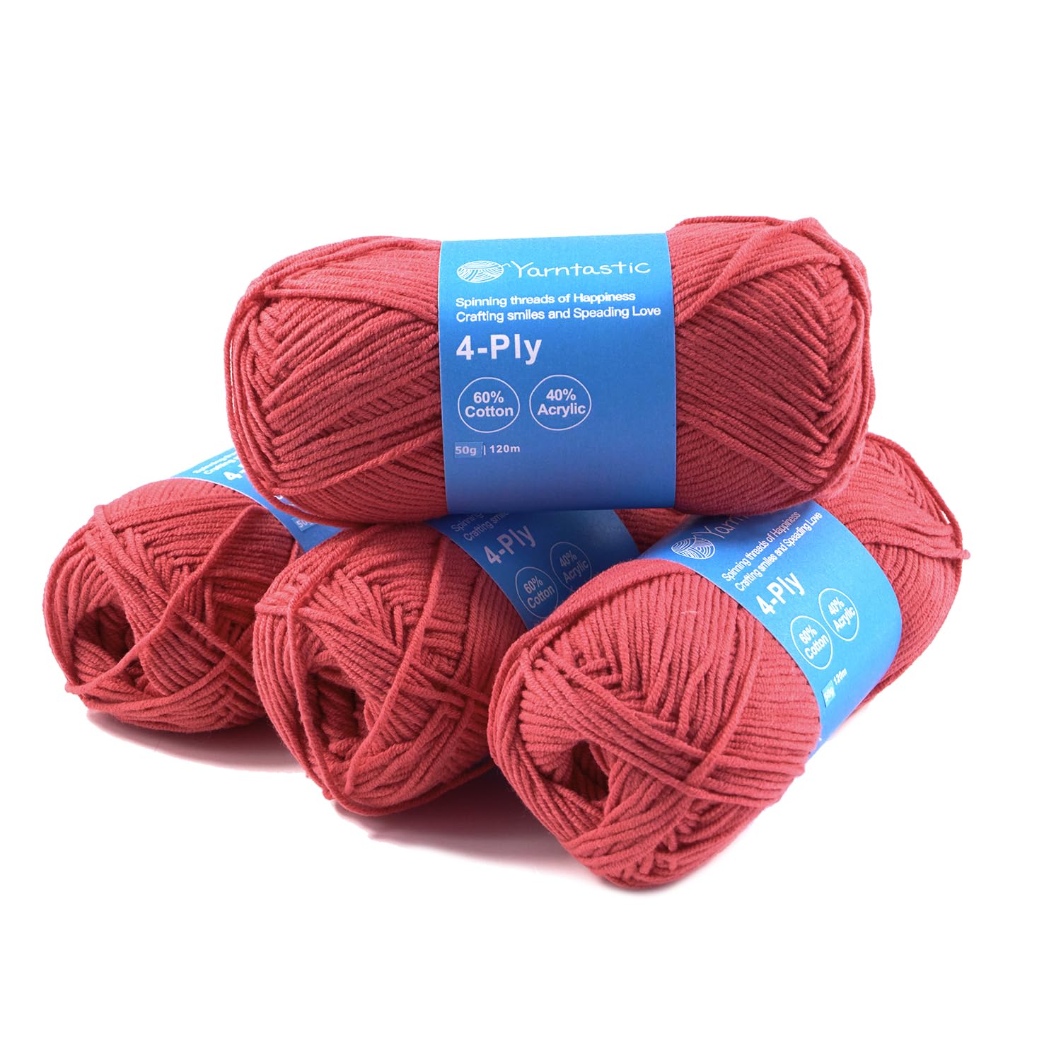 Yarntastic 50g x 4 Balls in a Pack, 4 Ply Yarn, 16 Wraps per inch (About 2.5cm), 60% Cotton 40% Acrylic Blended, 43 Colour Choices; for Knitting, Crochet, Amigurumi, Baby Blanket, Clothing and Others
