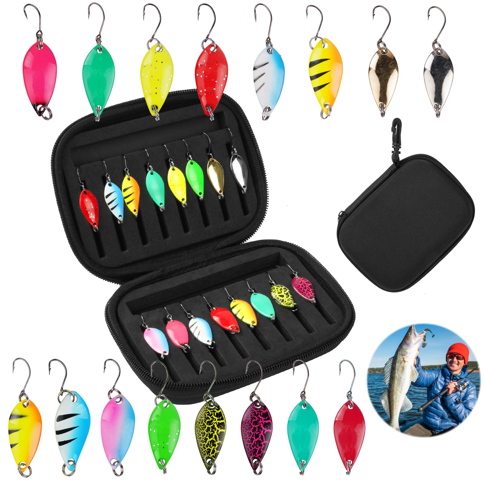 HOTUT Metal Sea Fishing Lures, 16 Pcs Metal Spoons Hard Baits Lures, Sequins Spoons Lure Baits Shiny Saltwater Jigs, Sea Fishing Tackle for Mackerel Cod Bass Pike, Weight 2.5g 3.5g 5g