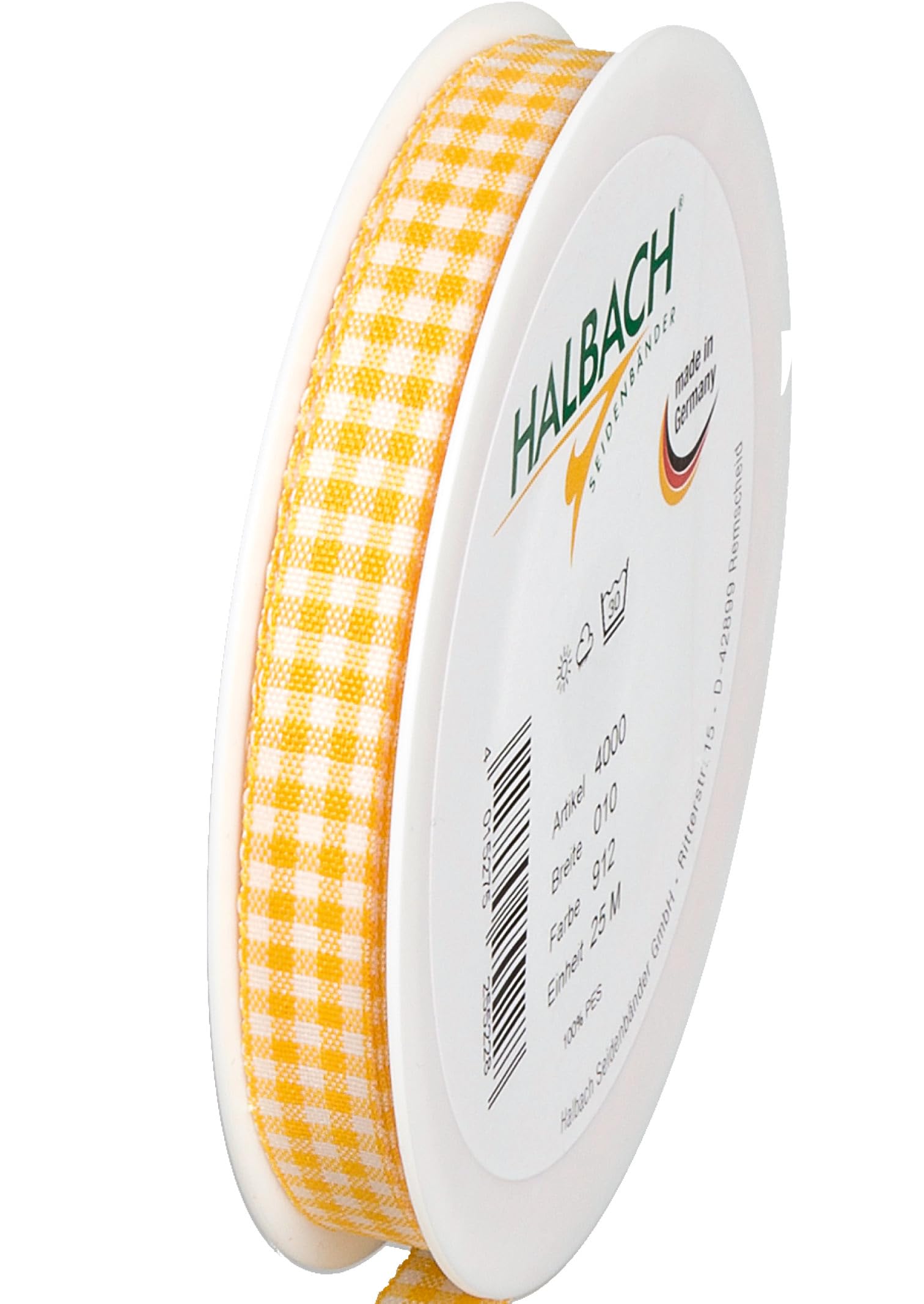 Halbach Seidenbänder Vichy 10mm Yellow Check Ribbon for Gift Wrapping, Celebration Ribbon — image 1