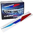 iJDMTOY Iconic M-Package Tri-Color Stripe w/Grey/White Performance Letter Vinyl Sticker Compatible with BMW Hood Corner, Front Road Illuminating Light Eyebrow