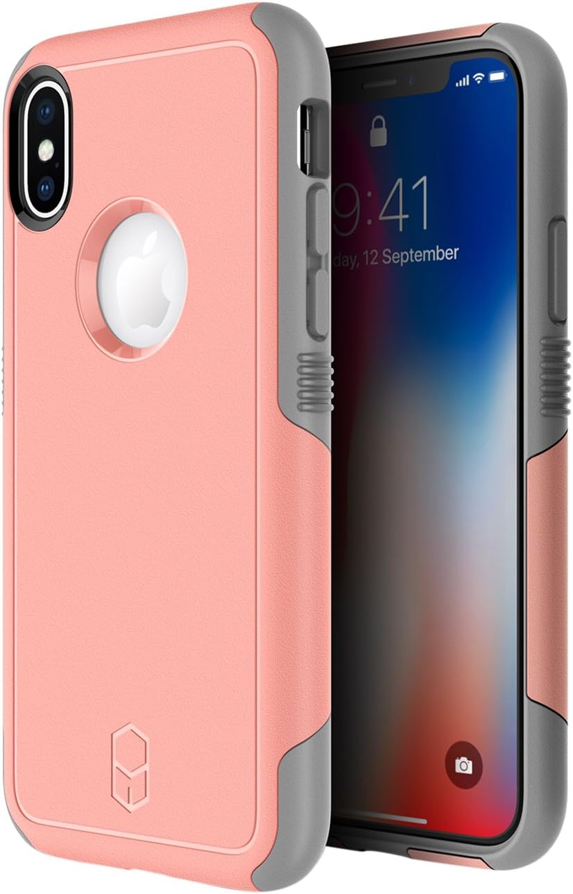 iPhone X Case, Patchworks [Level Aegis] Hybrid Soft Inner TPU Hard PC Back Cover Military Grade Extreme Drop Tested with Added Corner Cushion Dual Layer Case for iPhone X / 10 - Pink/Grey
