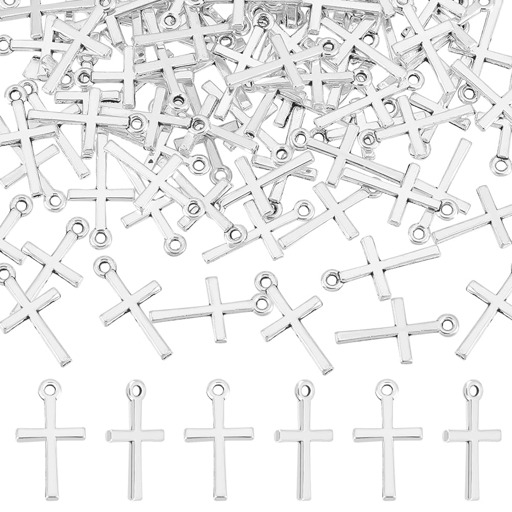 UNICRAFTALE 100 pcs Cross Charms Tibetan Style Cross Pendants Metal Charms Pendants Antique Silver Small Punk Charm for Jewelry Making Crafting Findings Accessory for DIY Necklace Bracelet