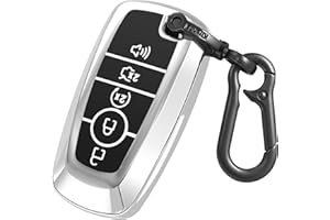 Kirsnda for Ford key fob cover case,with keychain fit Expedition for Mustang Fusion Raptor F250 F350 F450 F550 Edge Explorer Smart Remote Vehicle Accessories,Soft TPU key case,5 Buttons(Silver)