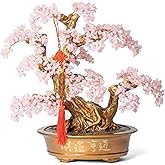 Natural Rose Quartz Gemstone Crystal Bonsai Tree of Life（1,350 Gemstone Count） Large Feng Shui Money Chakra Tree for Luck and Wealth Decoration 20 Inches