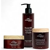 A La Maison Amber Collection Jasmine & Santal Starter Kit - Shower Oil + Body Scrub + Body Butter – Gently Exfoliates & Softens Skin – French Formula, Plant-Based
