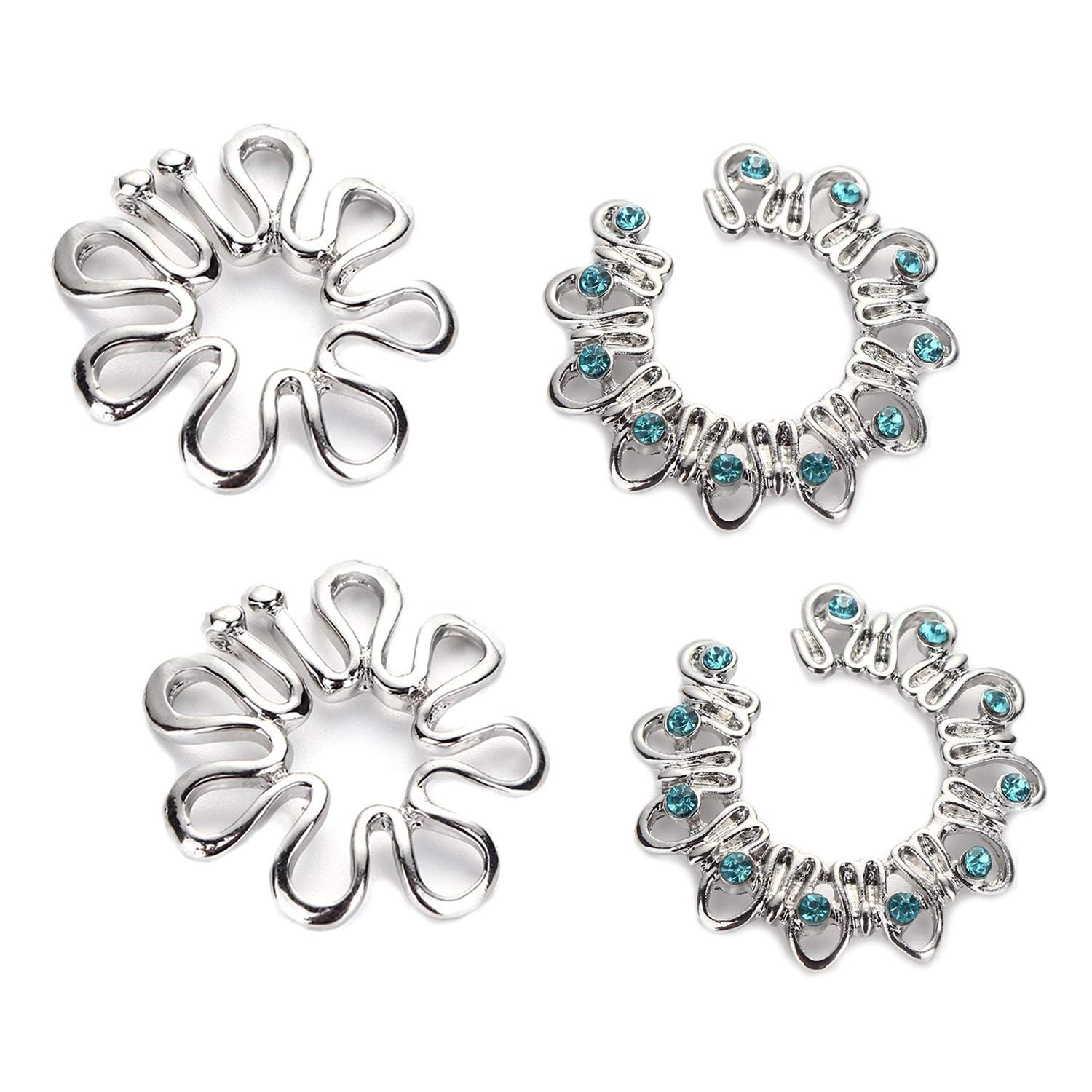 Briana Williams 2 Pairs Fake Nipple Ring Gem Flower Stainless Steel Non Piercing Jewellery — image 1