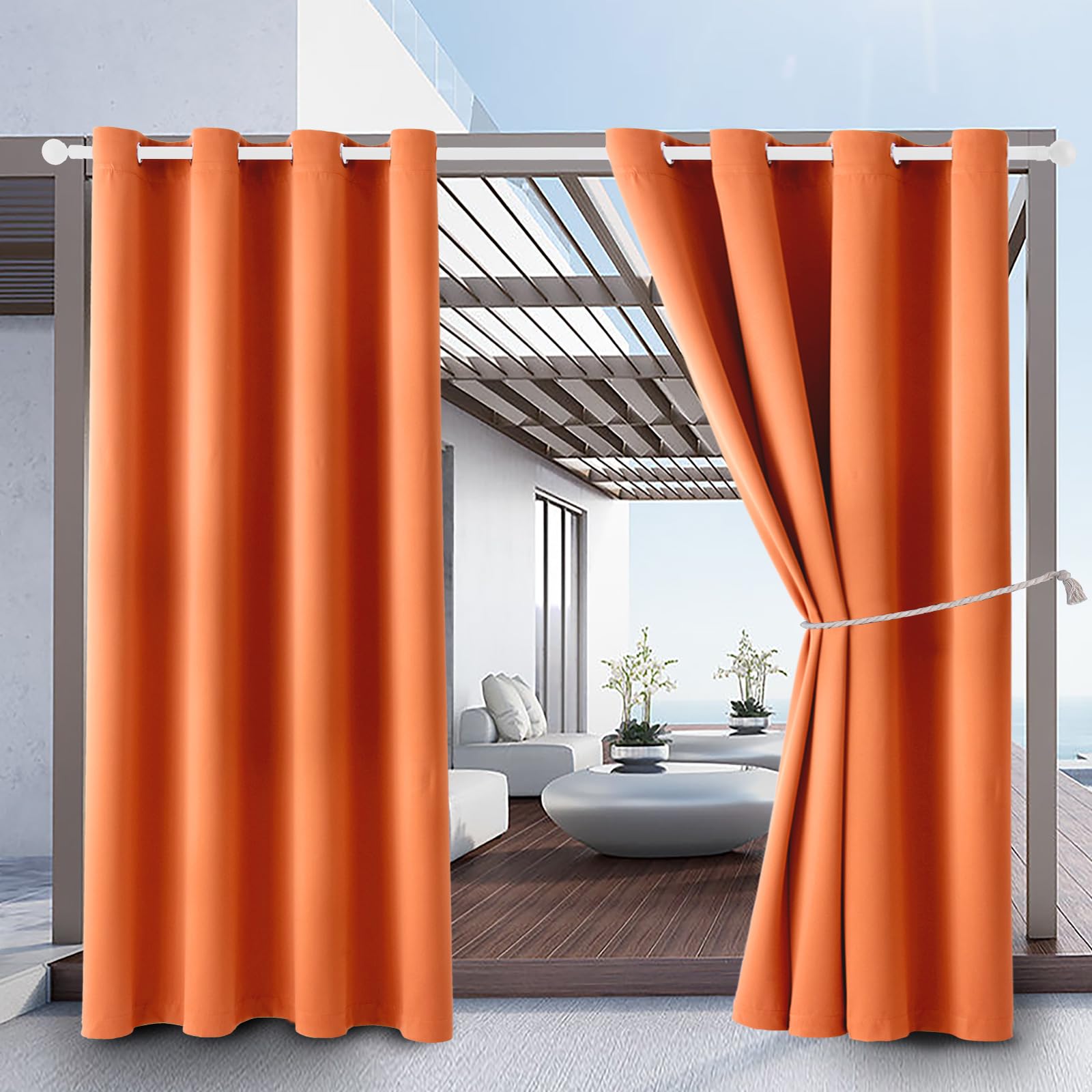 Photo 1 of Waterproof Outdoor Curtain W52 x L84 - Grommet Top Sunlight Blocking Window Treatment Drapes Blackout Curtains for Home Bedroom Living Room Outdoor Patio Porch Pergola (Orange, 2 Panels)