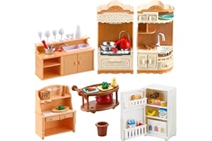 CHIVAO 43 Pcs Dollhouse Furniture Kitchen Play Set Miniature Refrigerator with Mini Food Pots and Pans Set Pretend Kitchen Accessories Toys