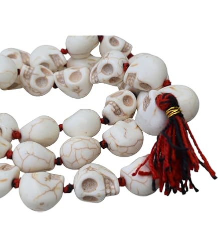 ROSAIRE crâne sculpté déesse KALI Nar Mund Mala 108 lits perles de
