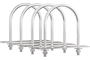 FOCMKEAS 4 Sets 304 Stainless Steel Round Bend U-Bolts 1.89"(48mm) Inner Width 2.68"(68mm) Length M6 with Nuts, Frame Plate, 