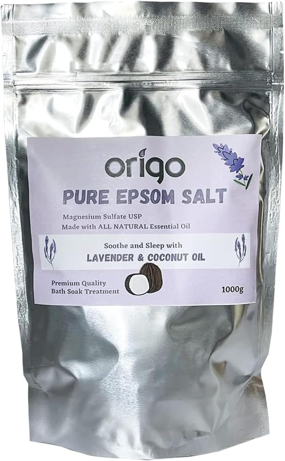 Origo Epsom Salt Lavender Coconut Oil 1KG for Sleep Stress Relief Bath Body Care