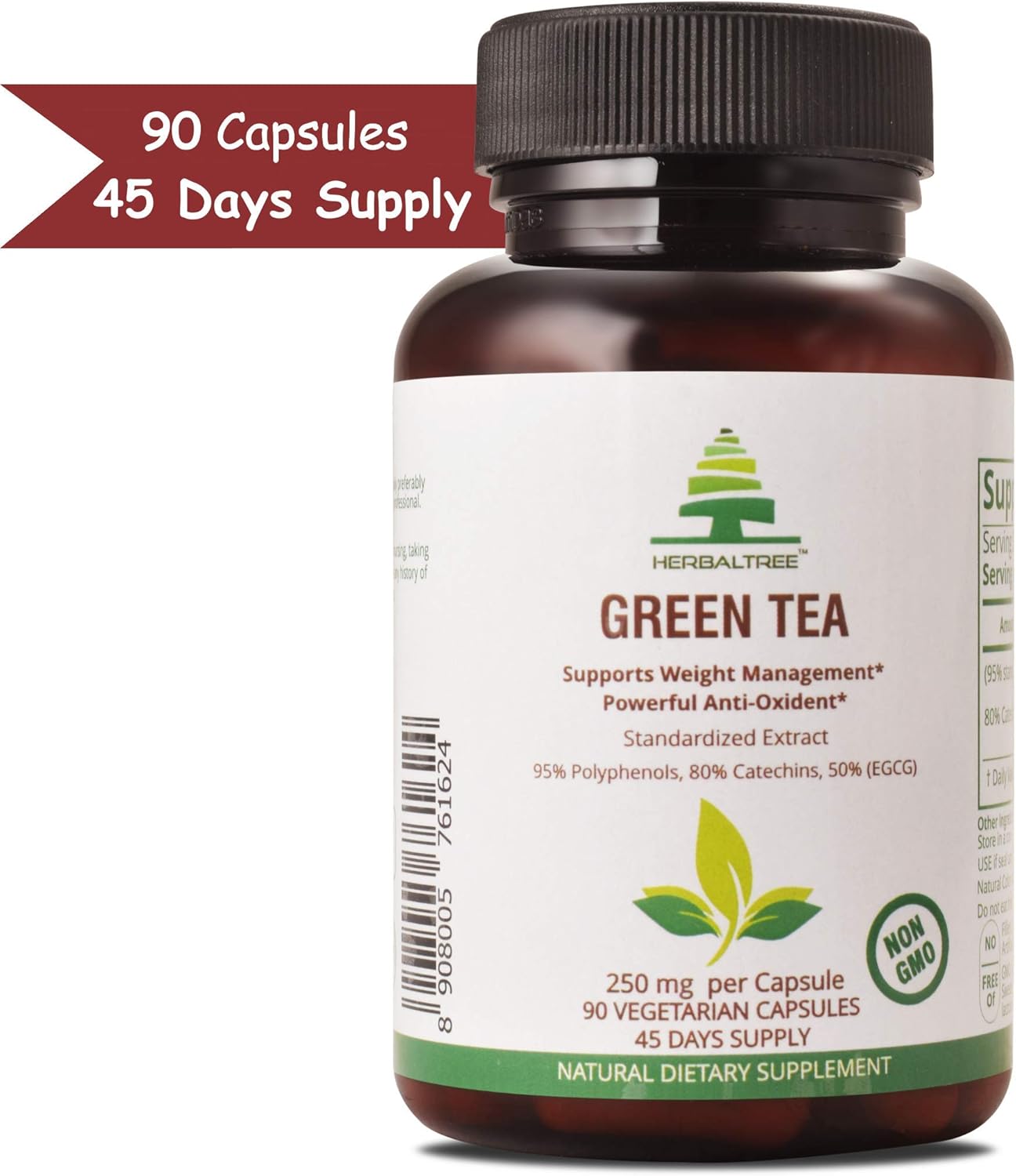 Premium Green Tea 90 Veg Capsules 500 mg with 50 EGCG Antioxidants & Polyphenols for Immune